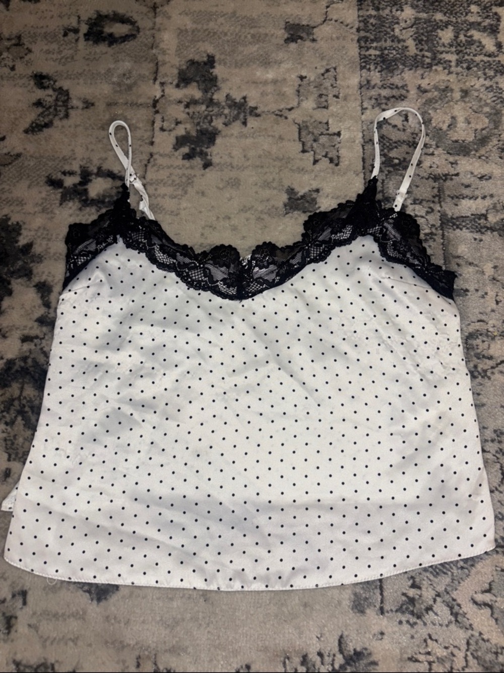 White and Black Polka Dot Lace-Trim Cami Top